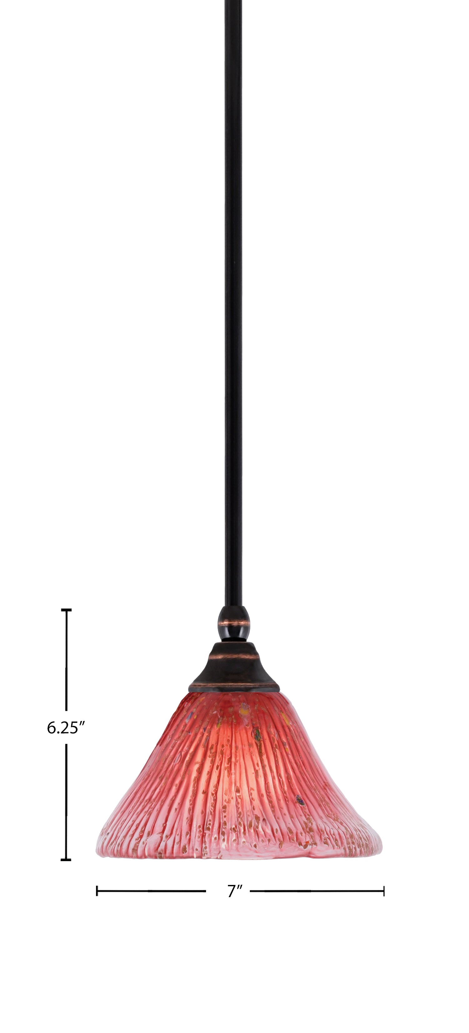 Any One Light Mini Pendant in Black Copper with 7" Raspberry Crystal Shade