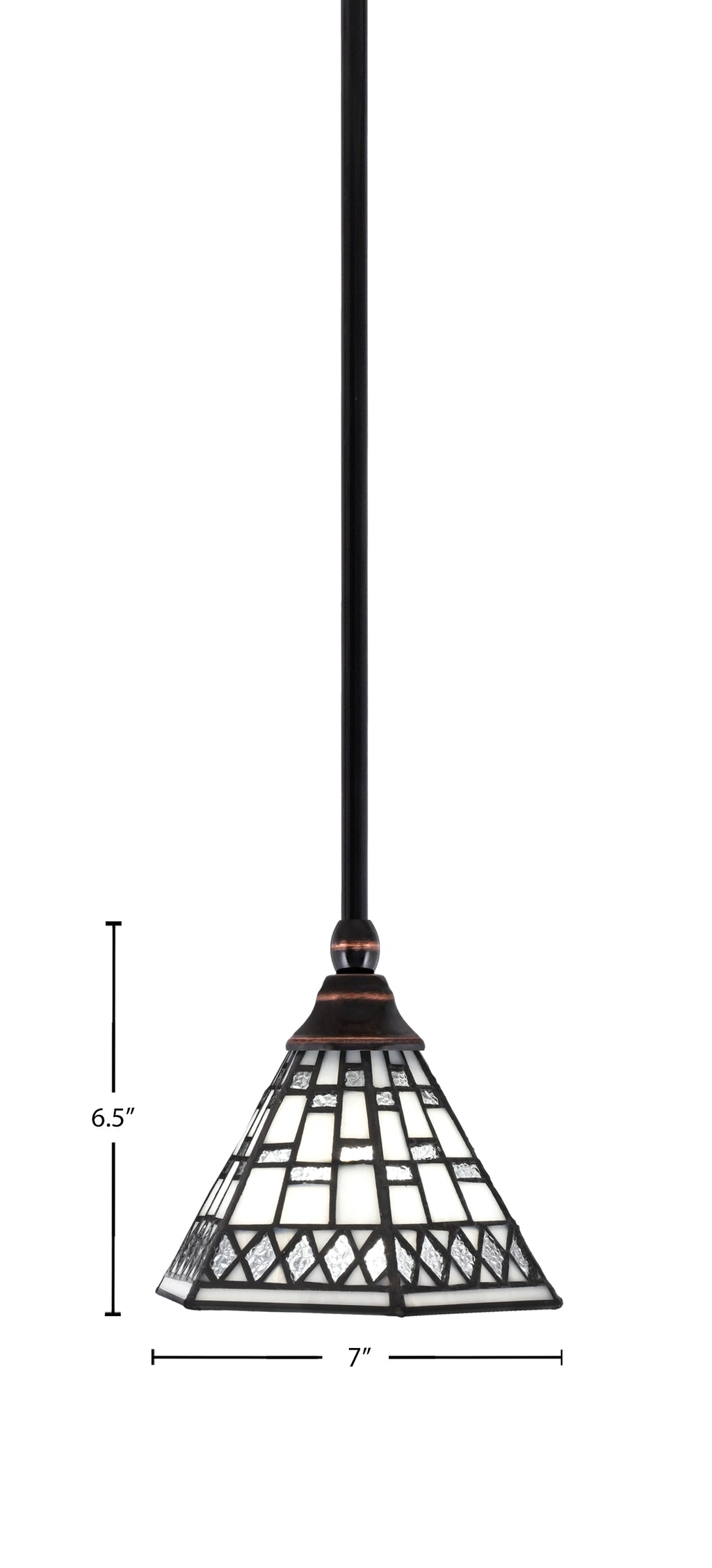 Stem One Light Mini Pendant in Black Copper with 7" Pewter Art Glass Shade