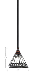 Stem One Light Mini Pendant in Black Copper with 7" Pewter Art Glass Shade