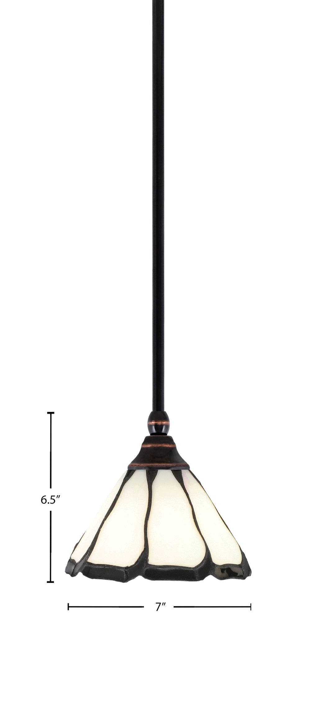 Stem One Light Mini Pendant in Black Copper with 7" Pearl & Black Flair Art Glass Shade