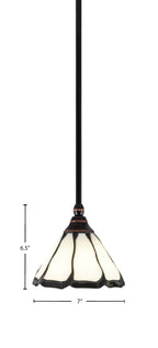 Stem One Light Mini Pendant in Black Copper with 7" Pearl & Black Flair Art Glass Shade