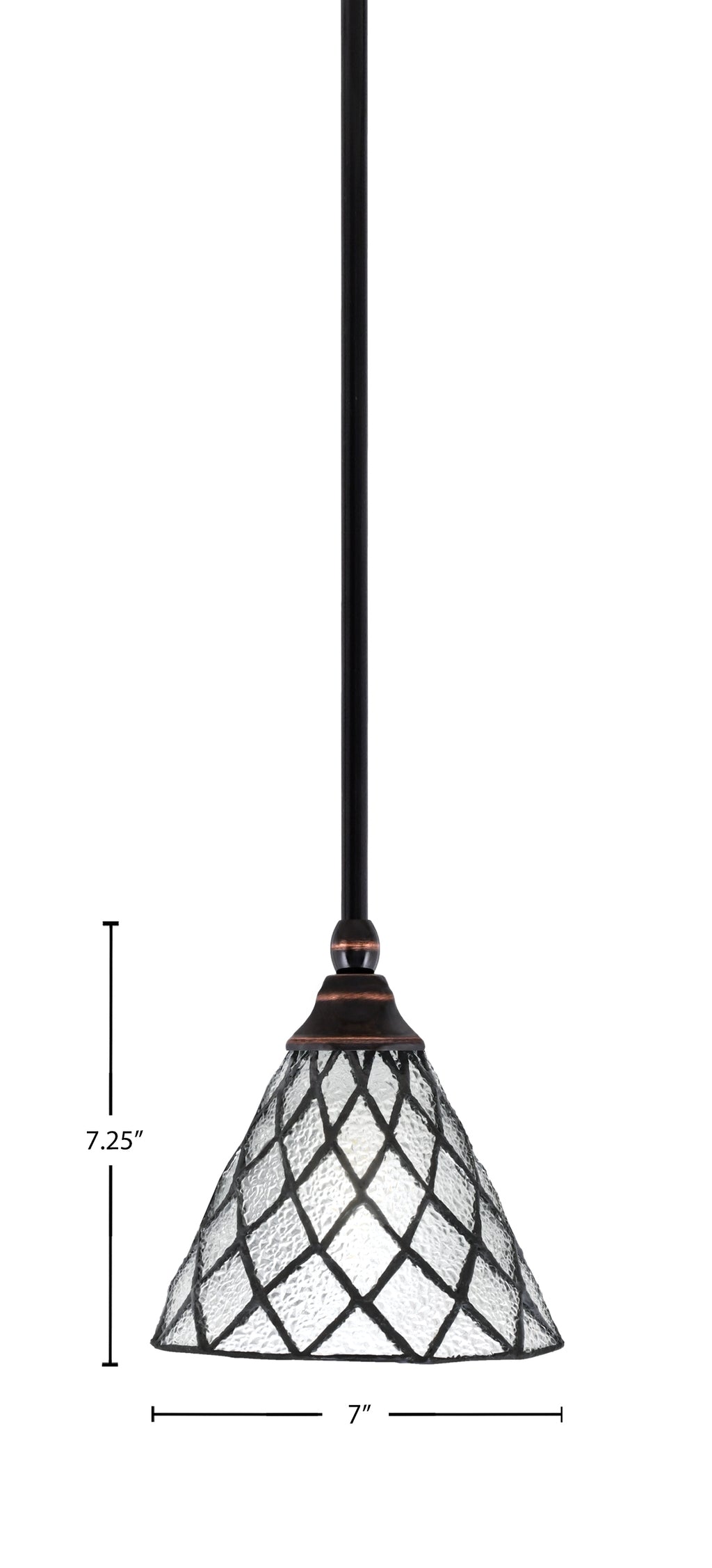 Stem One Light Mini Pendant in Black Copper with 7" Diamond Ice Art Glass Shade