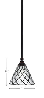 Stem One Light Mini Pendant in Black Copper with 7" Diamond Ice Art Glass Shade