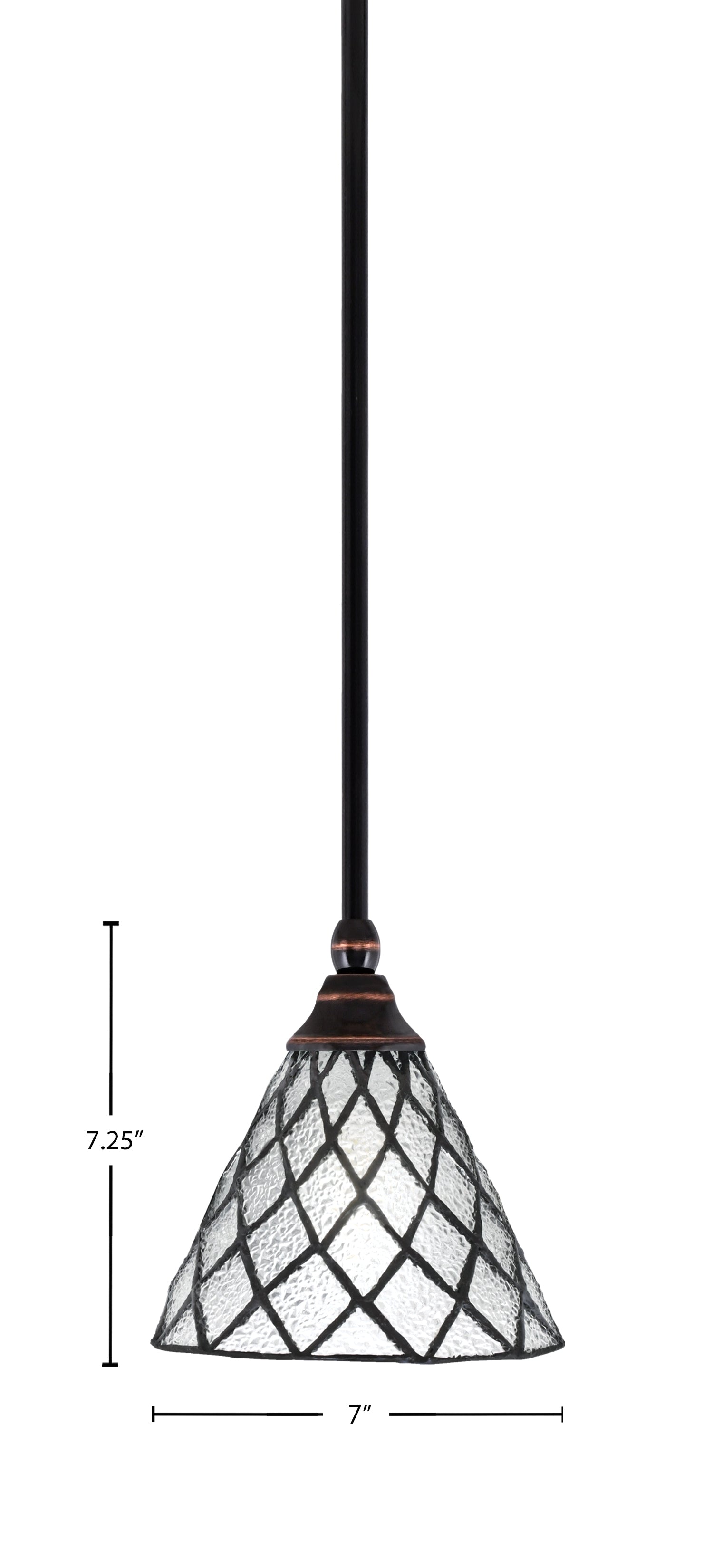 Stem One Light Mini Pendant in Black Copper with 7" Diamond Ice Art Glass Shade