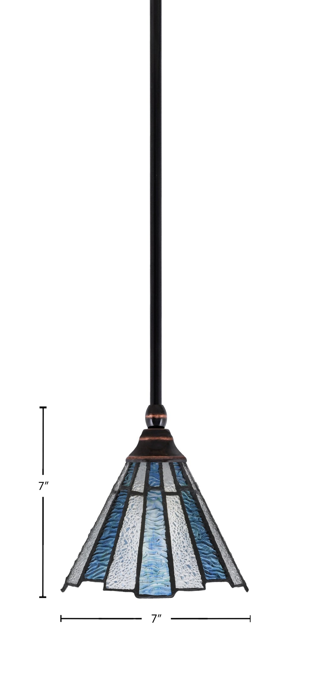 Any One Light Mini Pendant in Black Copper with 7" Sea Ice Art Glass Shade