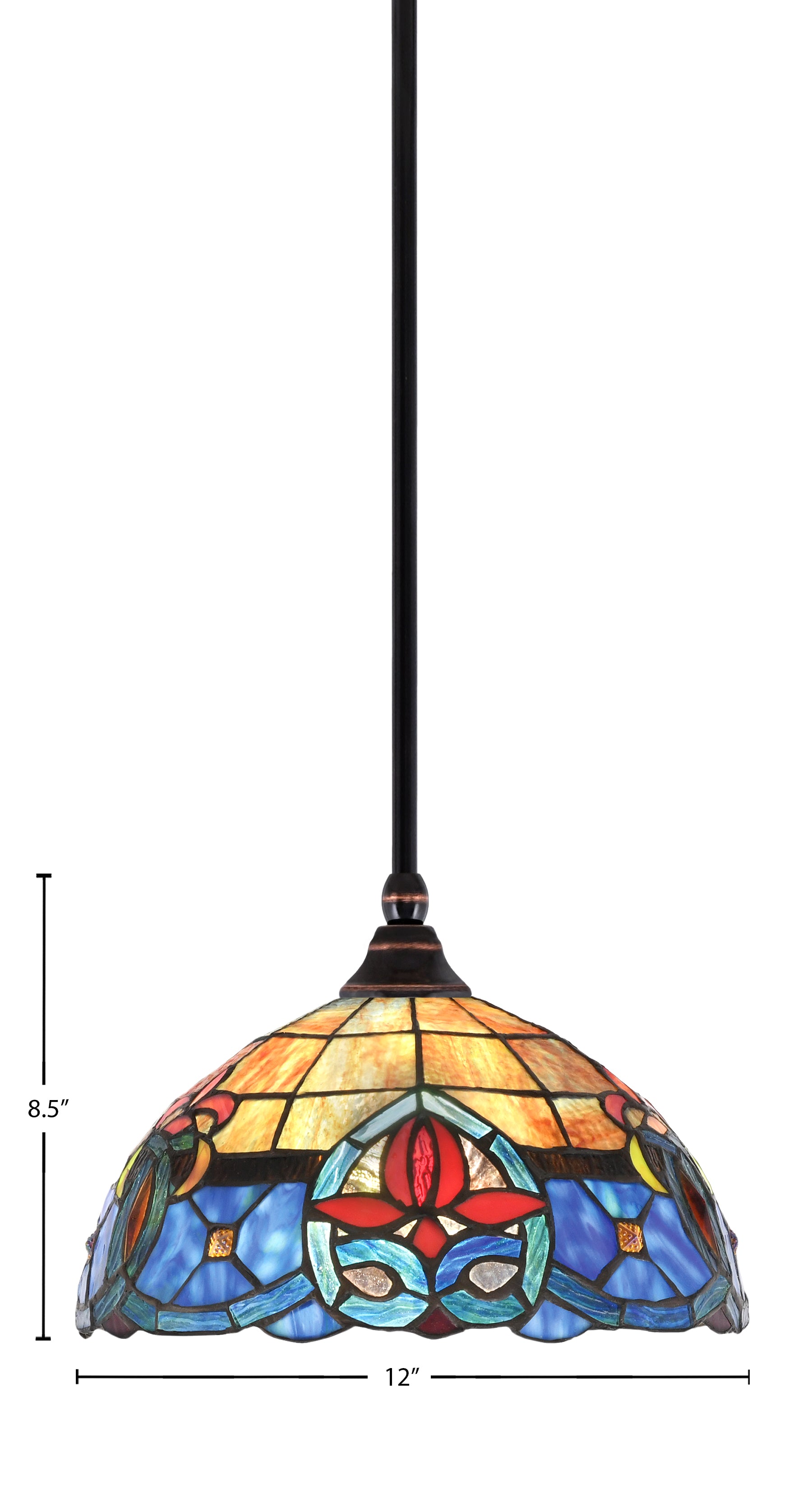 Stem One Light Mini Pendant in Black Copper with 12" Sierra Art Glass Shade