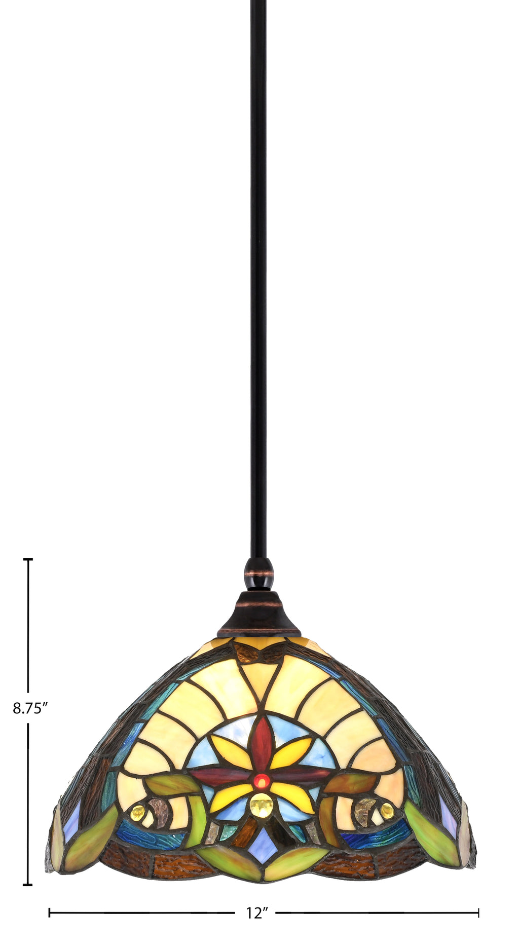 Stem One Light Mini Pendant in Black Copper with 12" Earth Star Art Glass Shade