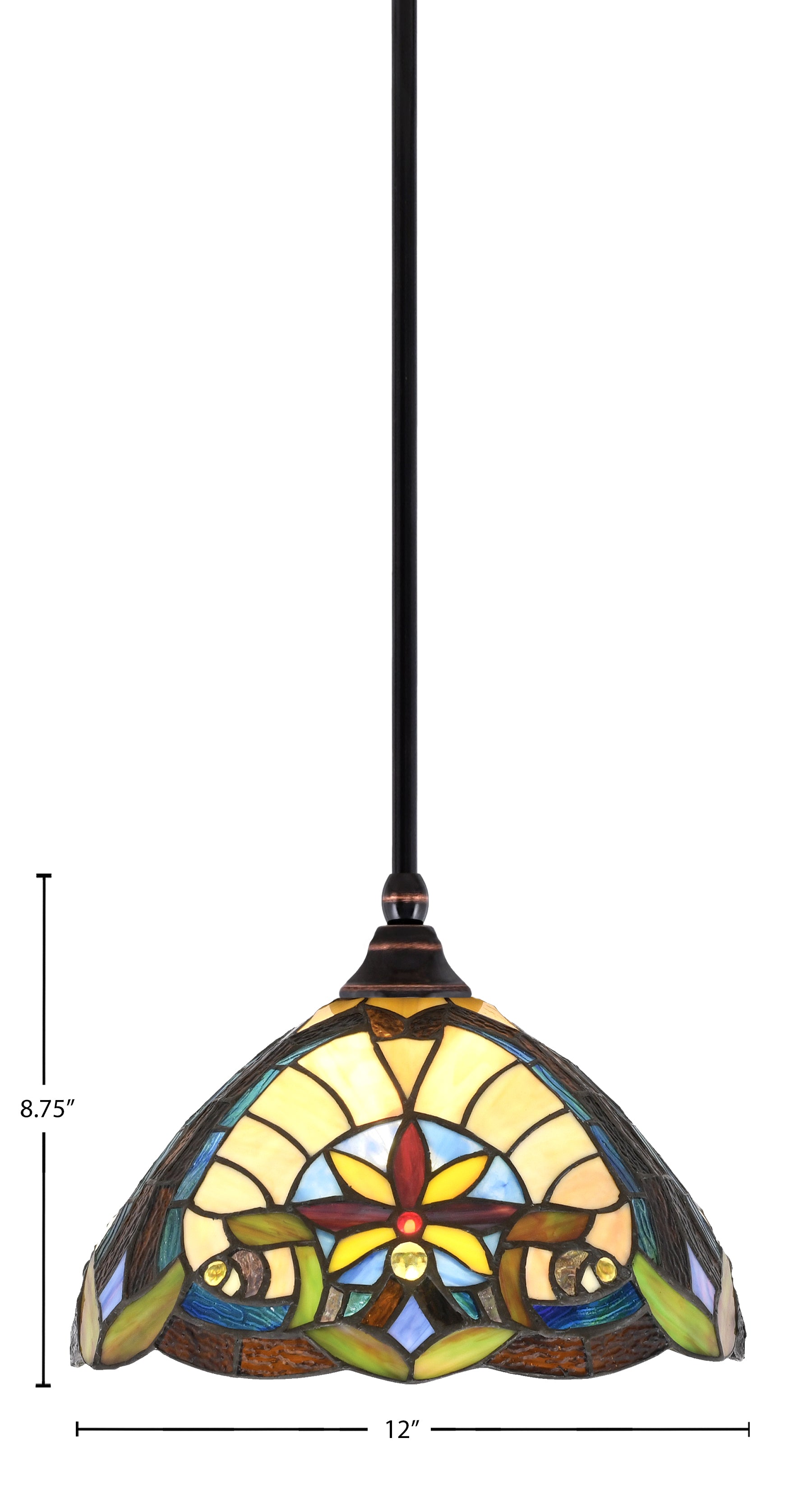 Stem One Light Mini Pendant in Black Copper with 12" Earth Star Art Glass Shade