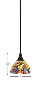 Stem One Light Mini Pendant in Black Copper with 7" Lynx Art Glass Shade