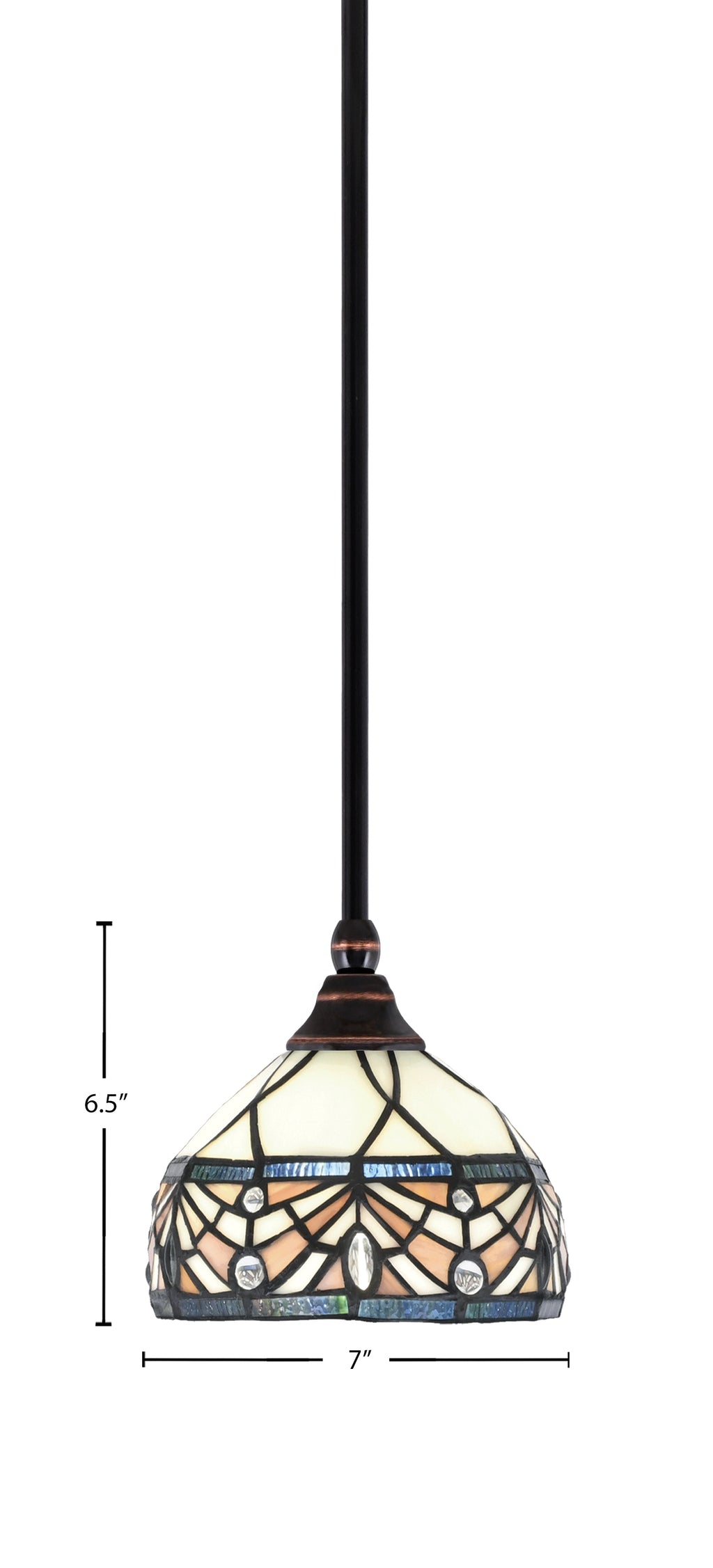 Stem One Light Mini Pendant in Black Copper with 7" Royal Merlot Art Glass Shade