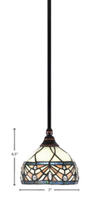 Stem One Light Mini Pendant in Black Copper with 7" Royal Merlot Art Glass Shade