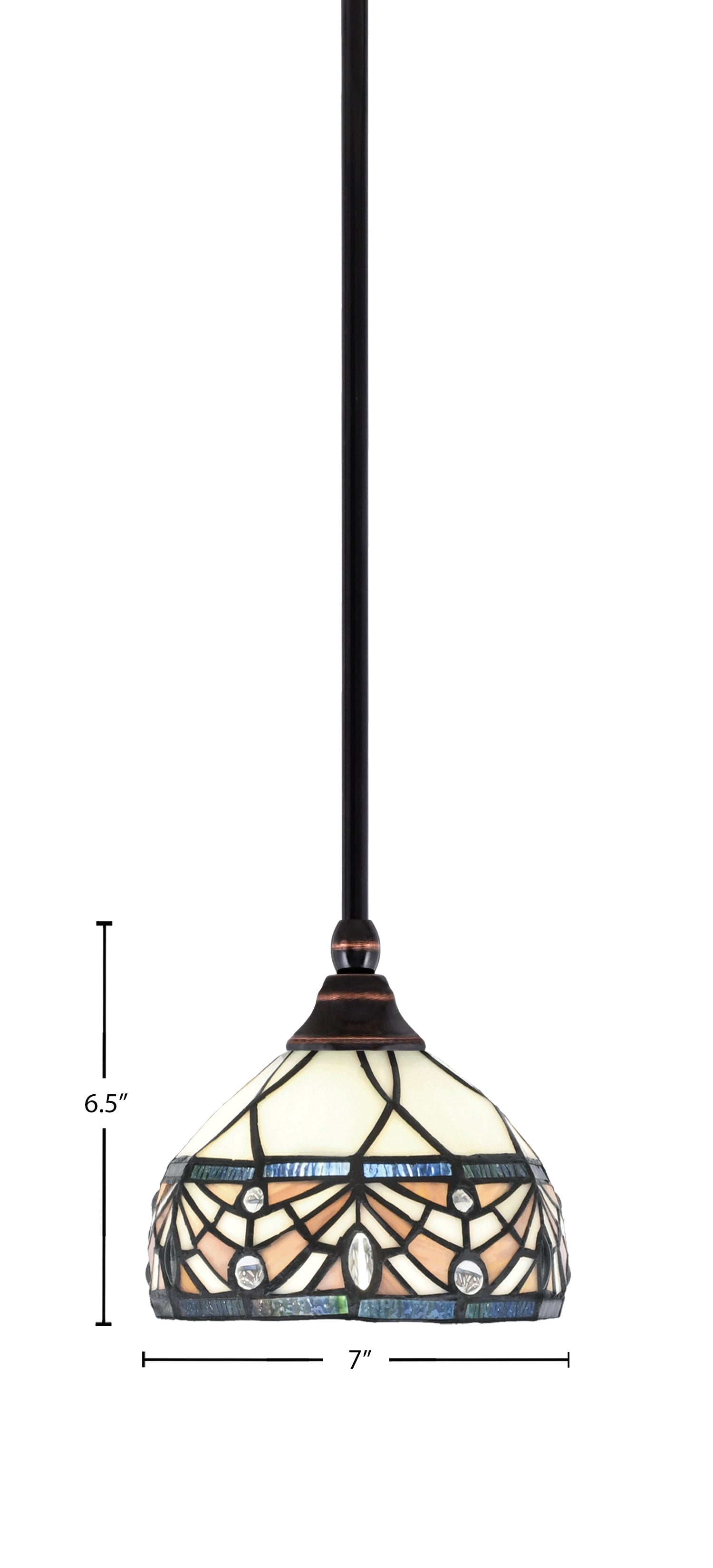 Stem One Light Mini Pendant in Black Copper with 7" Royal Merlot Art Glass Shade
