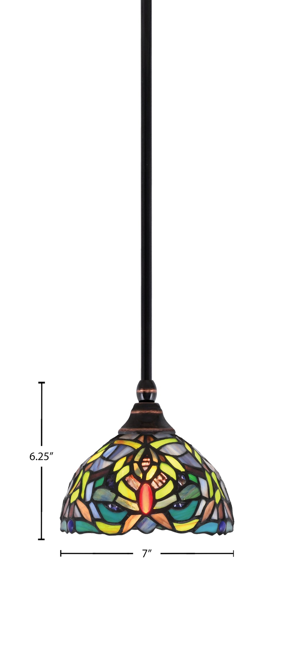 Any One Light Mini Pendant in Black Copper with 7" Kaleidoscope Art Glass Shade