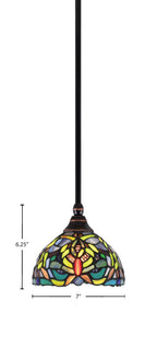 Any One Light Mini Pendant in Black Copper with 7" Kaleidoscope Art Glass Shade