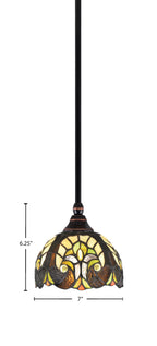 Stem One Light Mini Pendant in Black Copper with 7" Ivory Cypress Art Glass Shade