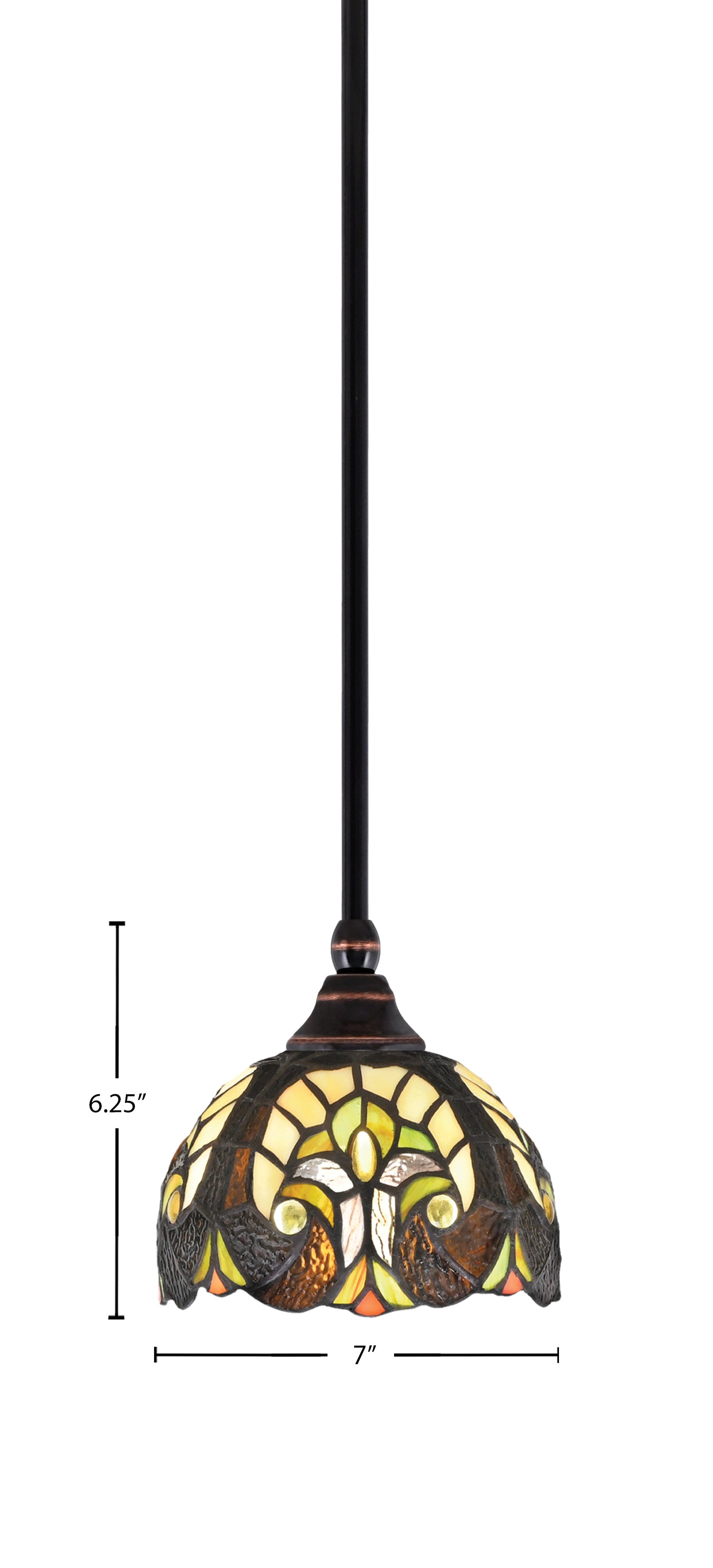 Stem One Light Mini Pendant in Black Copper with 7" Ivory Cypress Art Glass Shade