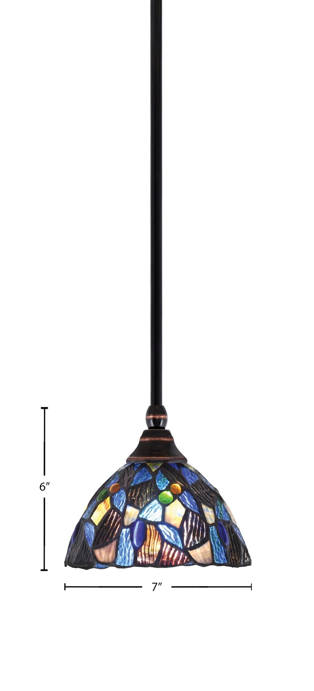 Any One Light Mini Pendant in Black Copper with 7" Blue Mosaic Art Glass Shade
