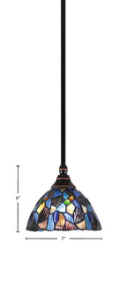 Any One Light Mini Pendant in Black Copper with 7" Blue Mosaic Art Glass Shade