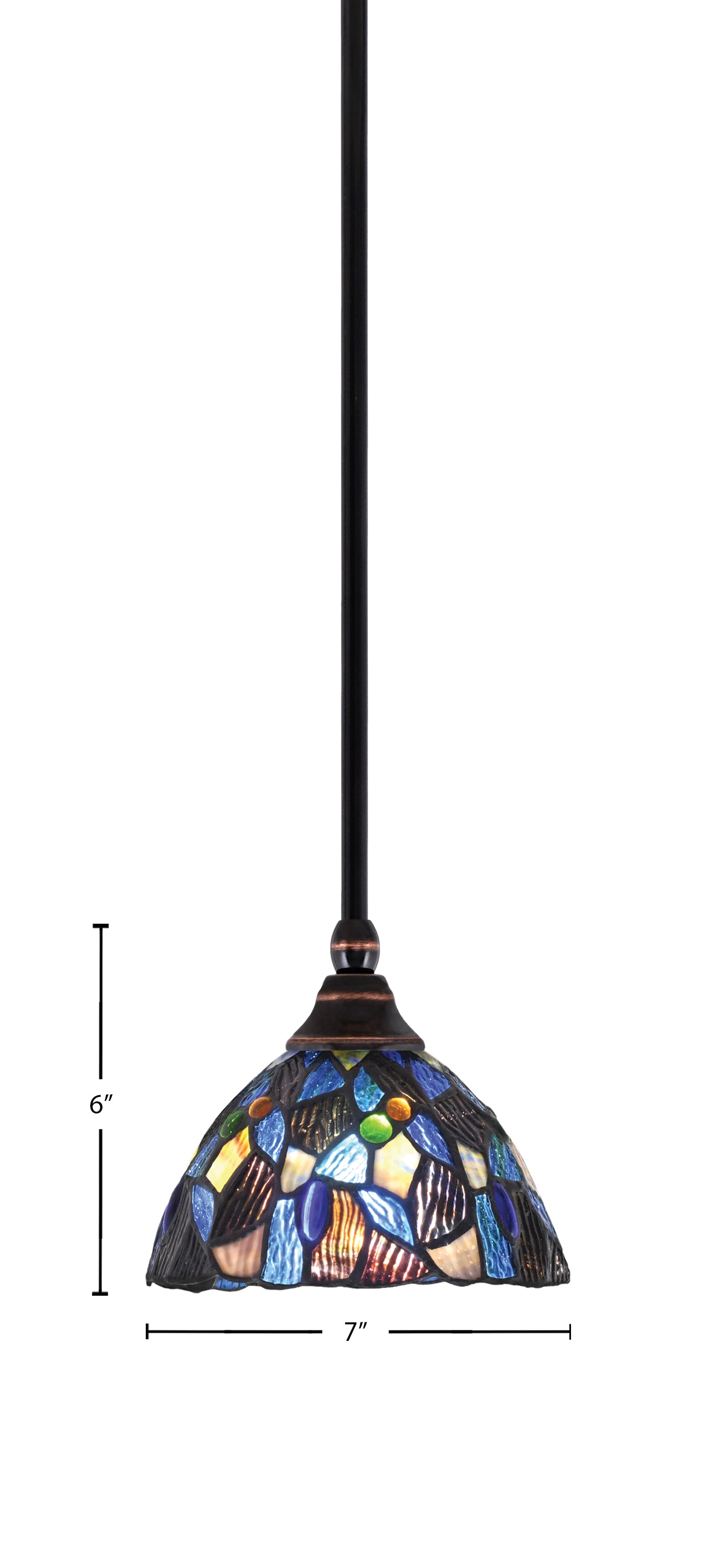 Any One Light Mini Pendant in Black Copper with 7" Blue Mosaic Art Glass Shade