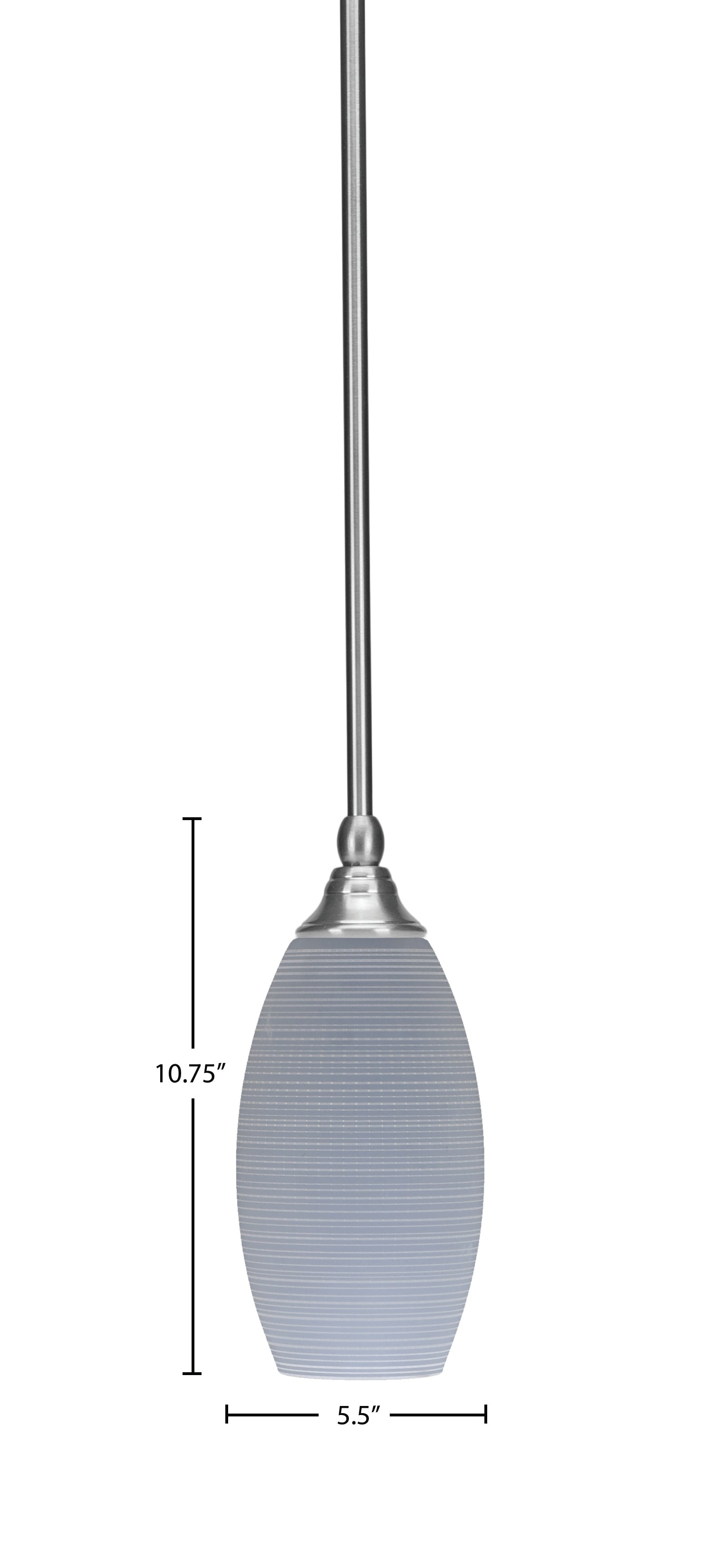 Stem One Light Mini Pendant in Brushed Nickel with 5.5" Gray Matrix Glass Shade
