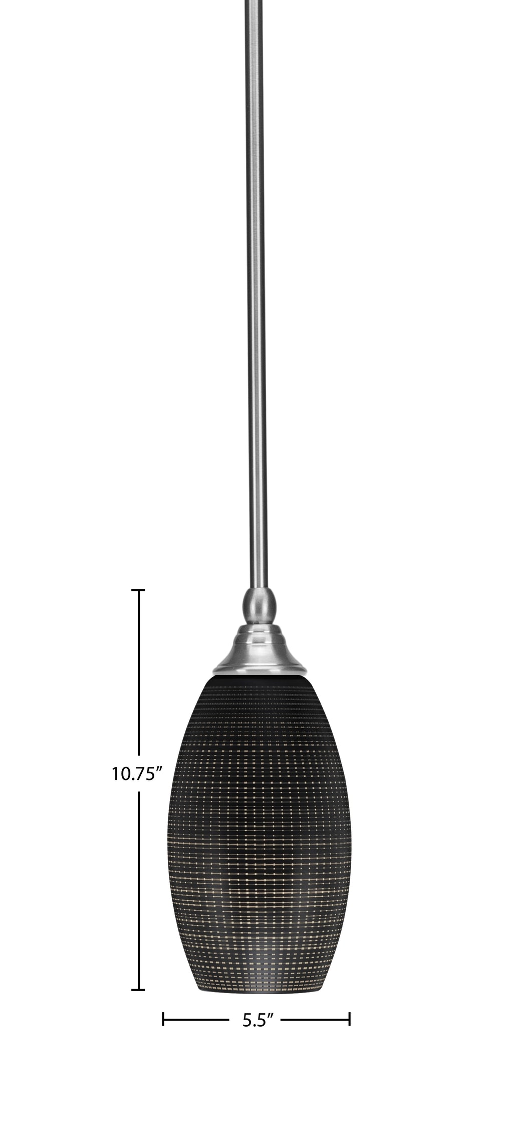 Stem One Light Mini Pendant in Brushed Nickel with 5.5" Black Matrix Glass Shade