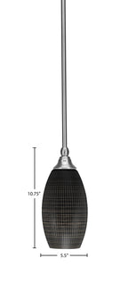 Stem One Light Mini Pendant in Brushed Nickel with 5.5" Black Matrix Glass Shade
