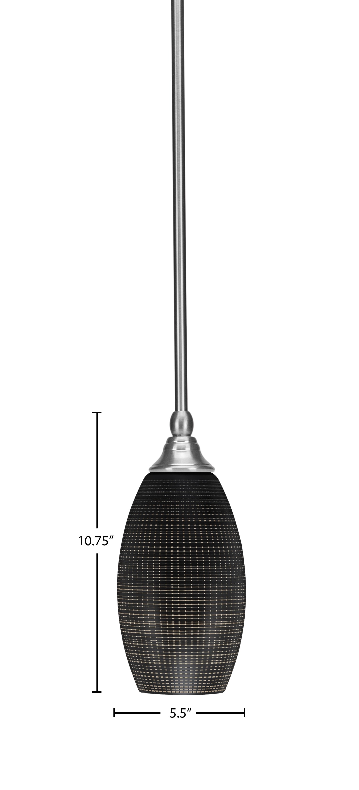 Stem One Light Mini Pendant in Brushed Nickel with 5.5" Black Matrix Glass Shade