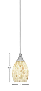 Any One Light Mini Pendant in Brushed Nickel with 5" Ivory Glaze Seashell Shade