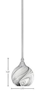 Stem One Light Mini Pendant in Brushed Nickel with 5.75" Onyx Swirl Shade