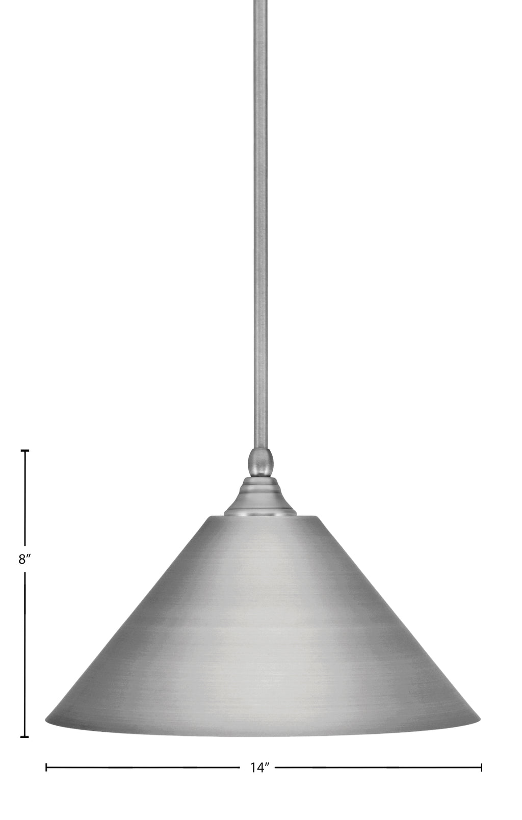 Any One Light Mini Pendant in Brushed Nickel with 14" Brushed Nickel Cone Metal Shade Shade
