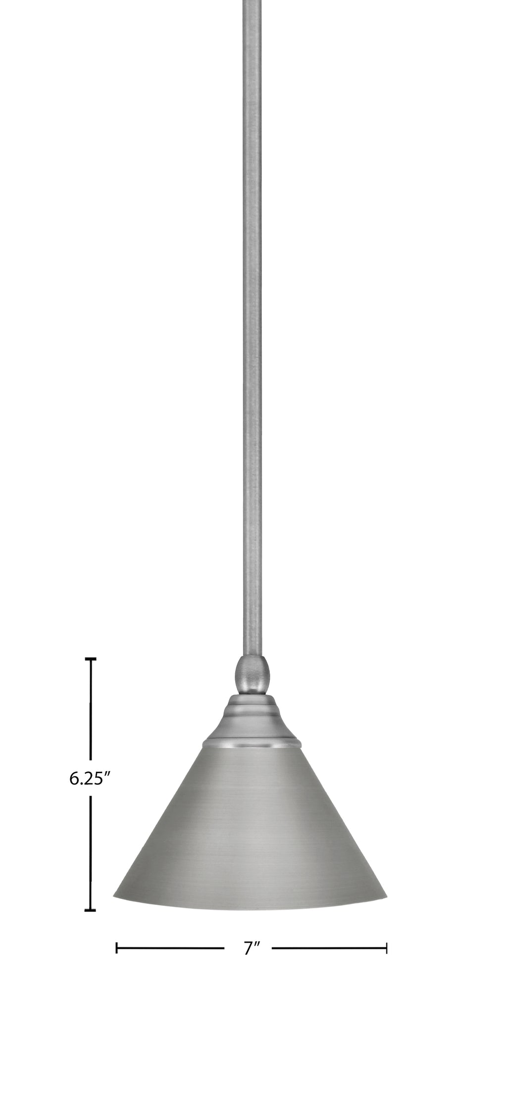 Any One Light Mini Pendant in Brushed Nickel with 7'' Brushed Nickel Cone Metal Shade Shade