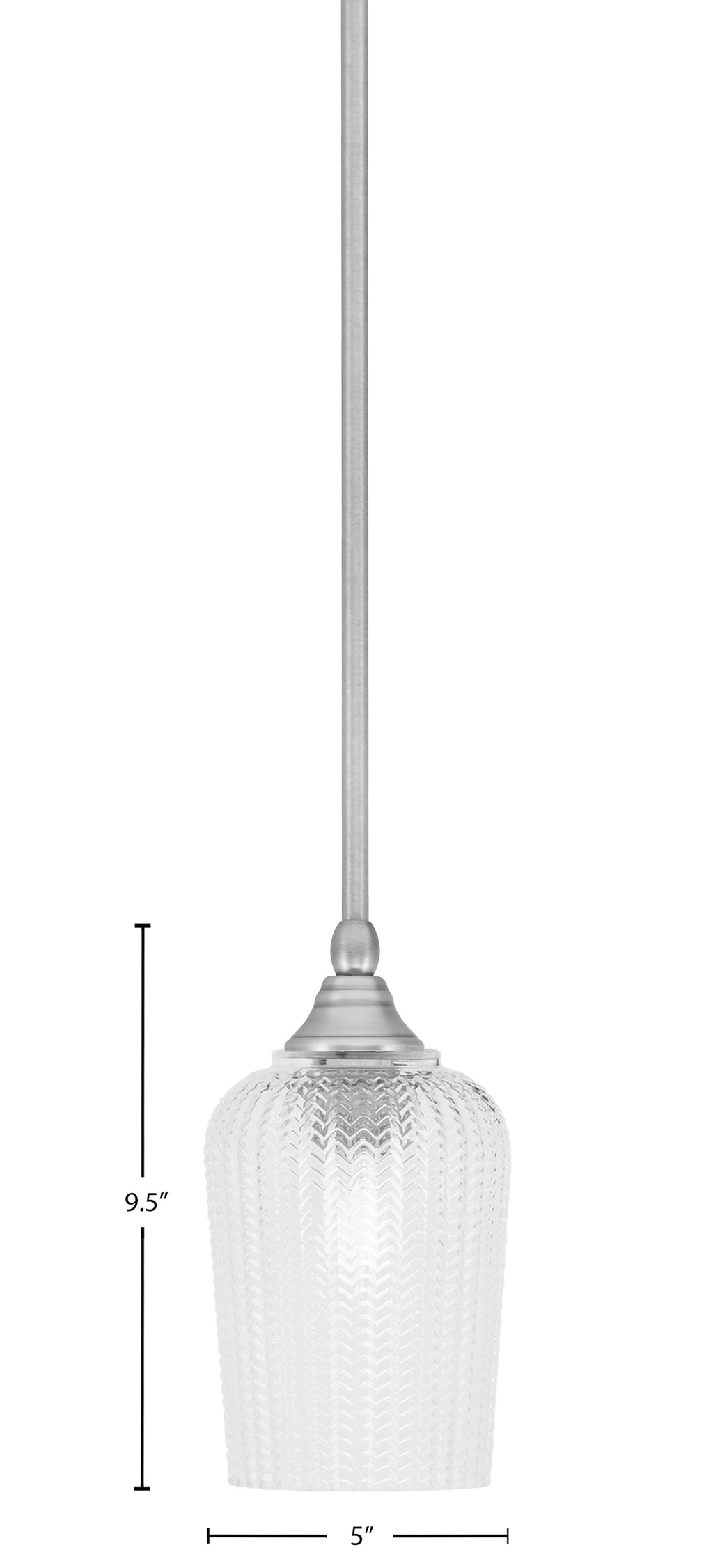 Stem One Light Mini Pendant in Brushed Nickel with 5" Clear Textured Shade