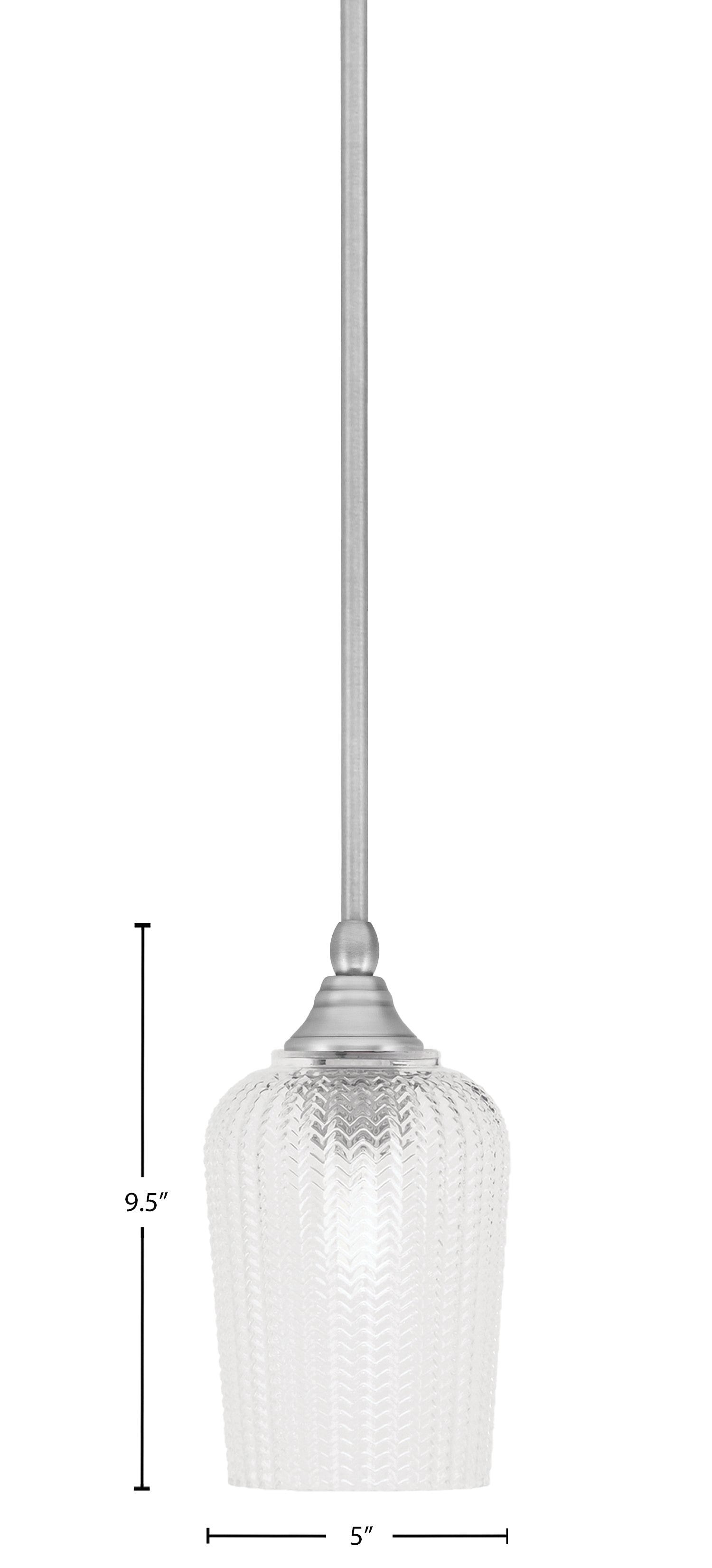 Stem One Light Mini Pendant in Brushed Nickel with 5" Clear Textured Shade