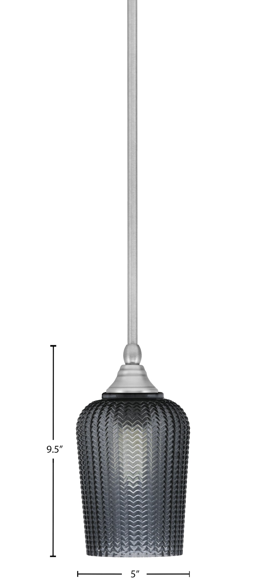 Stem One Light Mini Pendant in Brushed Nickel with 5" Smoke Textured Shade