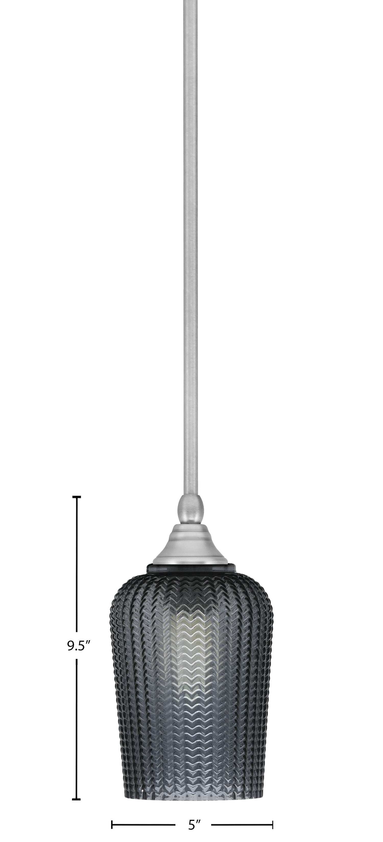 Stem One Light Mini Pendant in Brushed Nickel with 5" Smoke Textured Shade