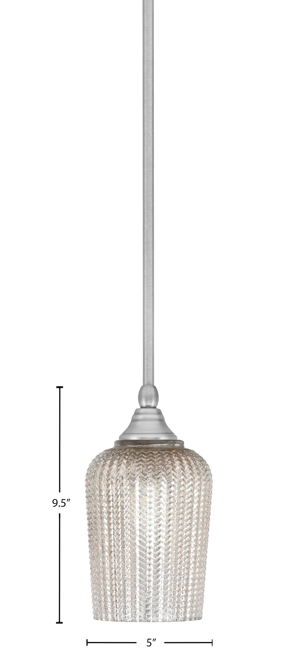 Stem One Light Mini Pendant in Brushed Nickel with 5" Silver Textured Shade