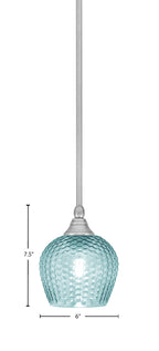 Stem One Light Mini Pendant in Brushed Nickel with 6" Turquoise Textured Shade