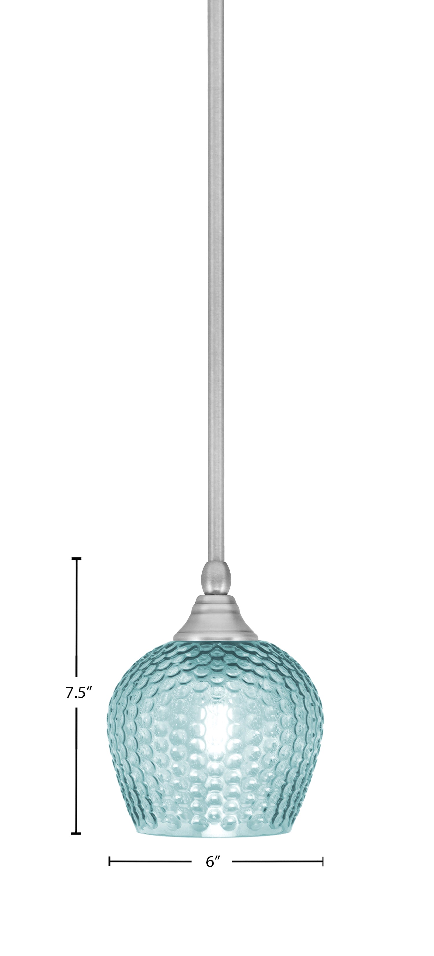 Stem One Light Mini Pendant in Brushed Nickel with 6" Turquoise Textured Shade