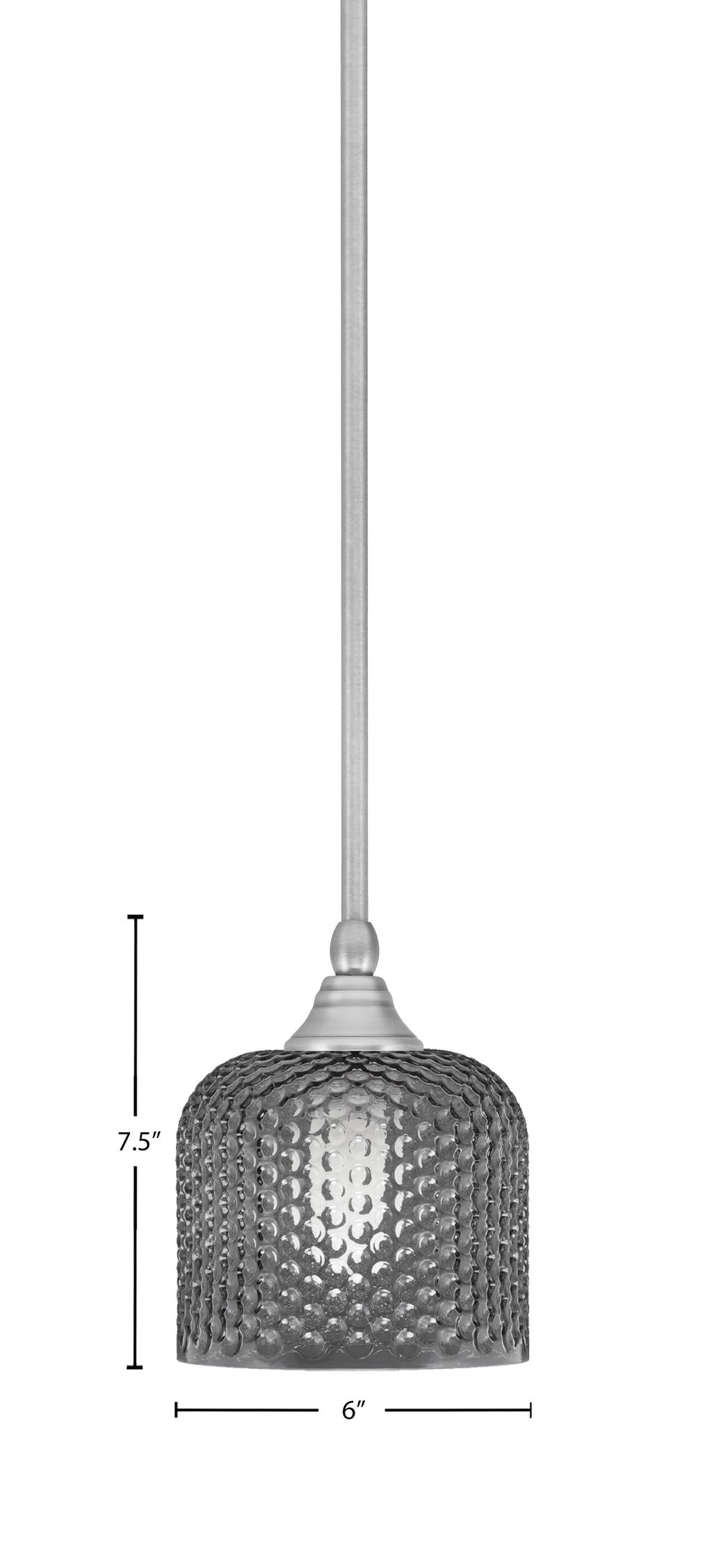 Stem One Light Mini Pendant in Brushed Nickel with 6" Smoke Textured Shade