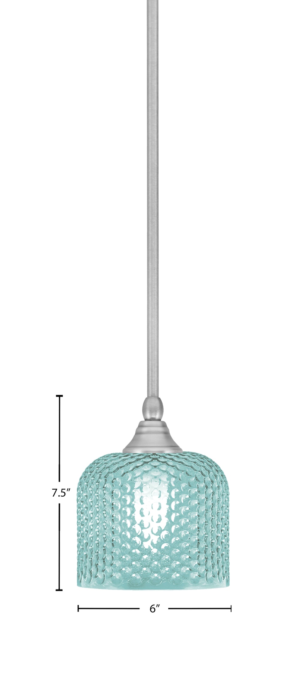 Stem One Light Mini Pendant in Brushed Nickel with 6" Turquoise Textured Shade