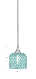 Stem One Light Mini Pendant in Brushed Nickel with 6" Turquoise Textured Shade