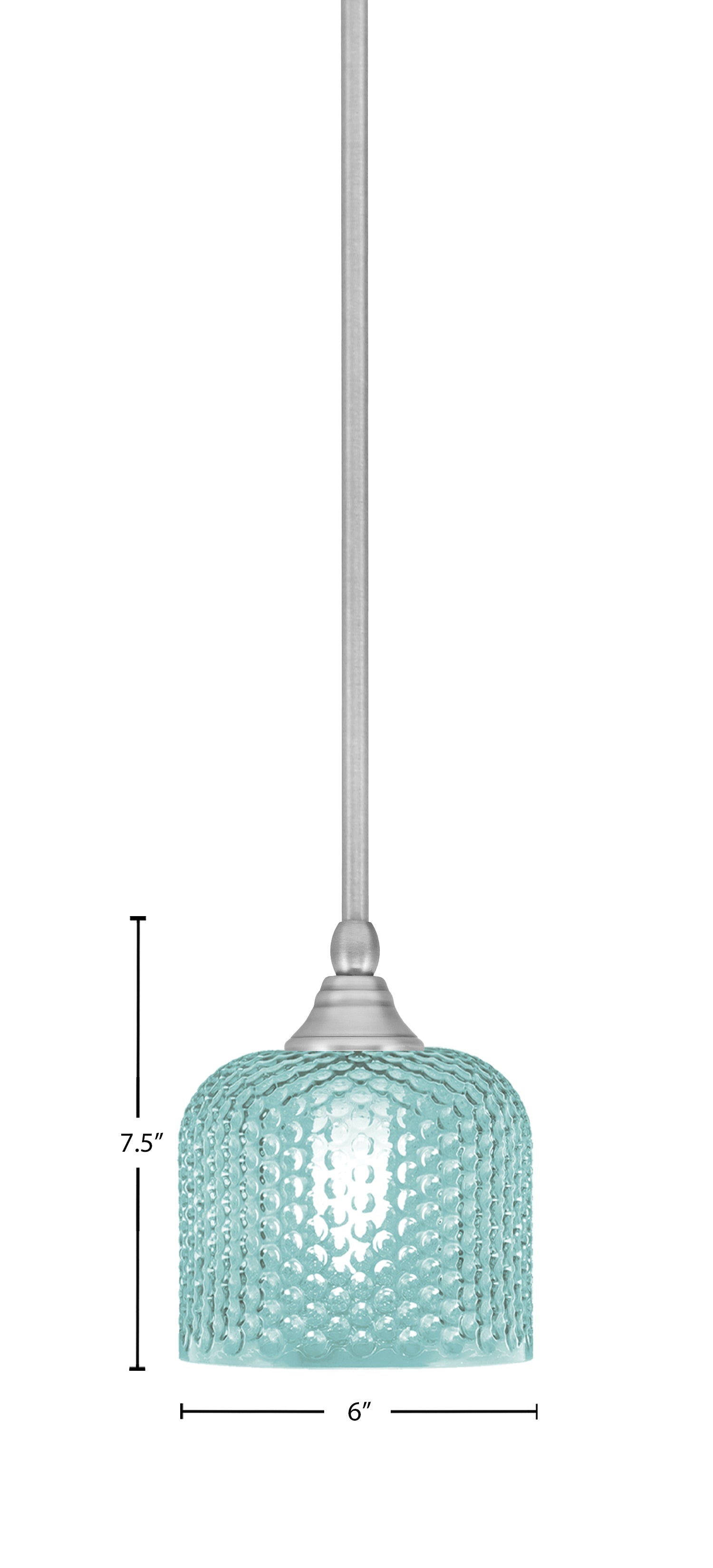 Stem One Light Mini Pendant in Brushed Nickel with 6" Turquoise Textured Shade