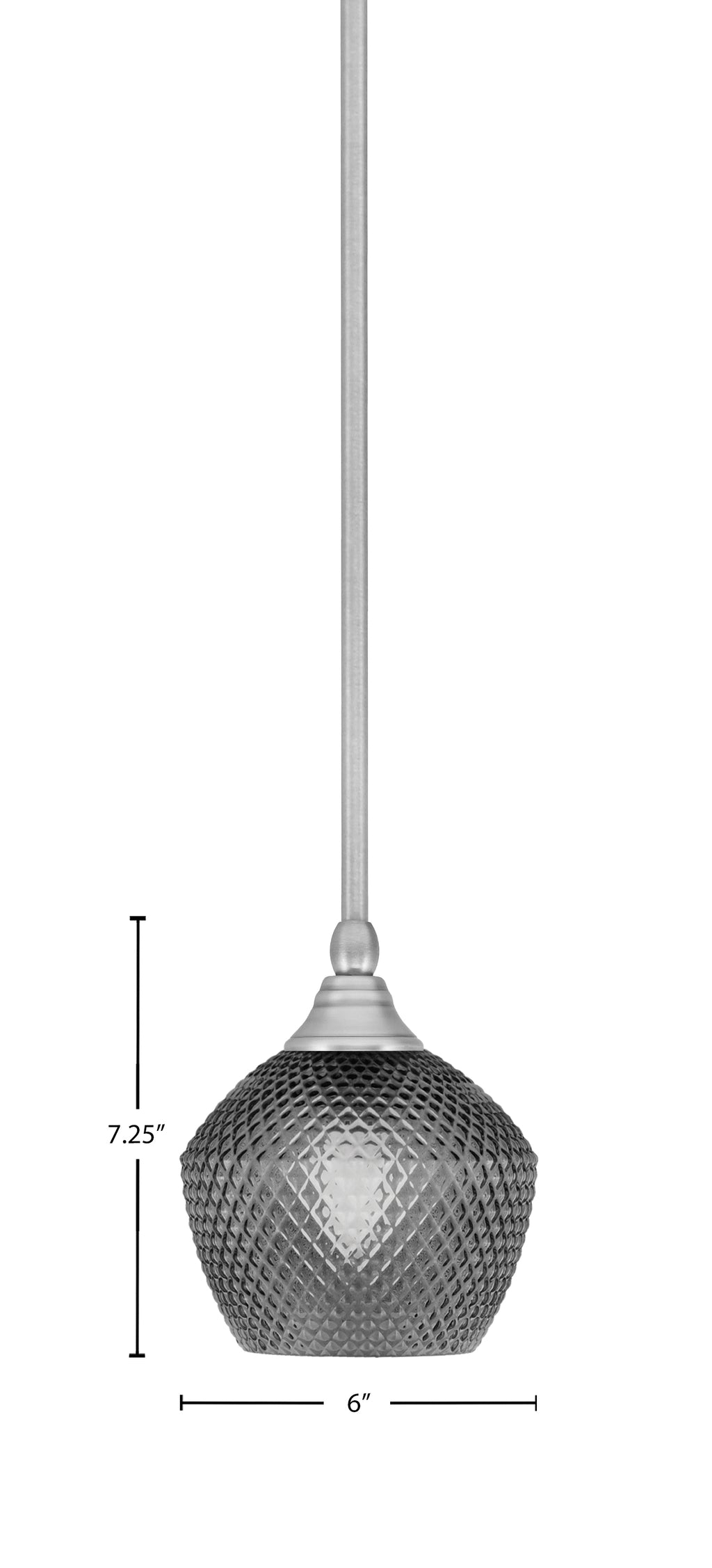 Stem One Light Mini Pendant in Brushed Nickel with 6" Smoke Textured Shade