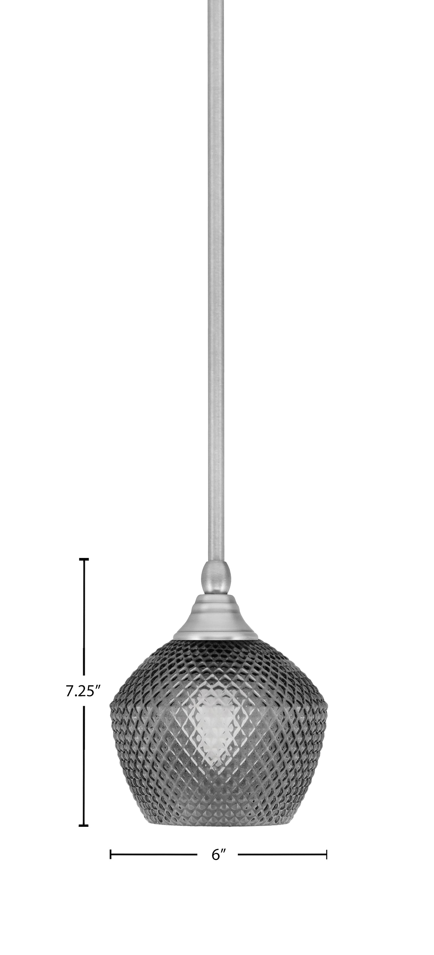 Stem One Light Mini Pendant in Brushed Nickel with 6" Smoke Textured Shade