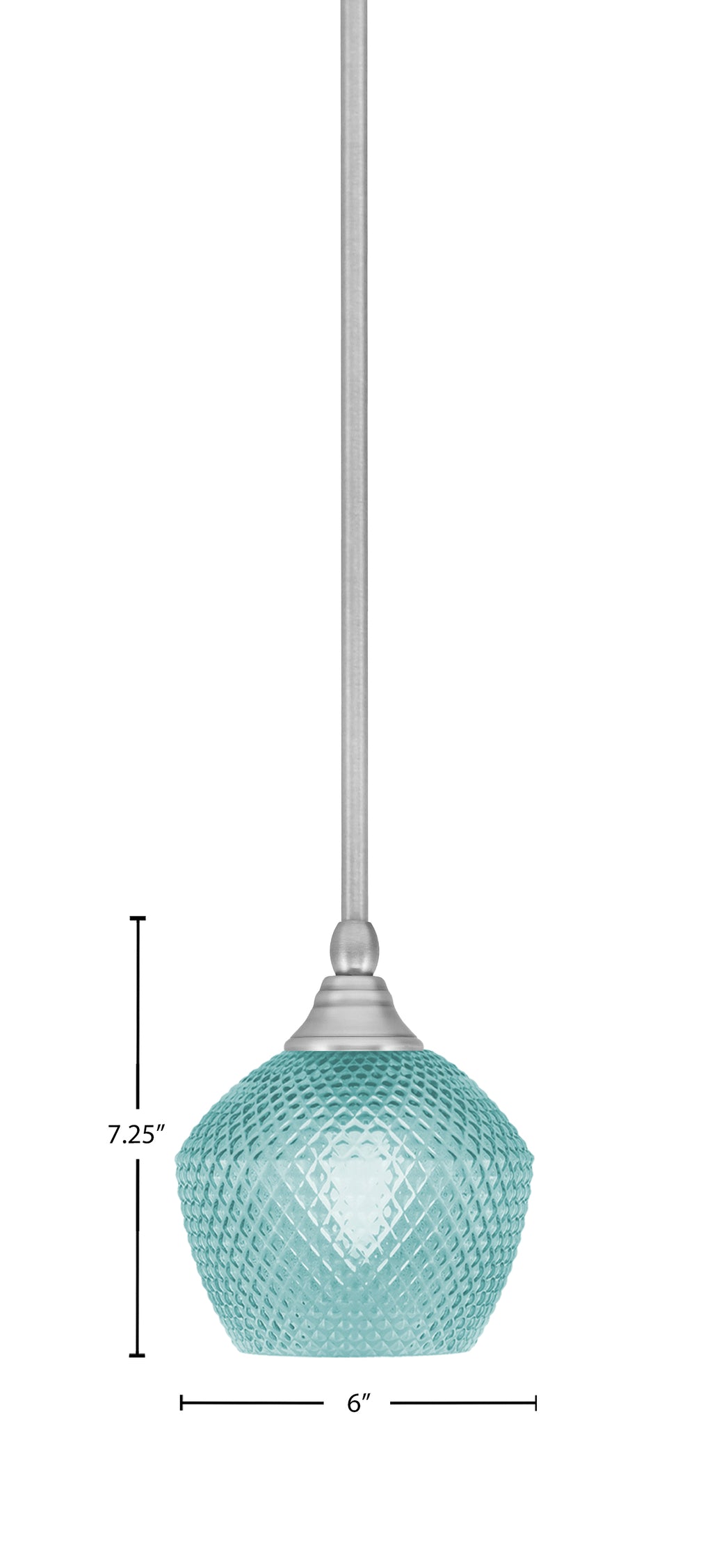 Stem One Light Mini Pendant in Brushed Nickel with 6" Turquoise Textured Shade