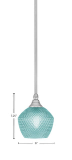 Stem One Light Mini Pendant in Brushed Nickel with 6" Turquoise Textured Shade