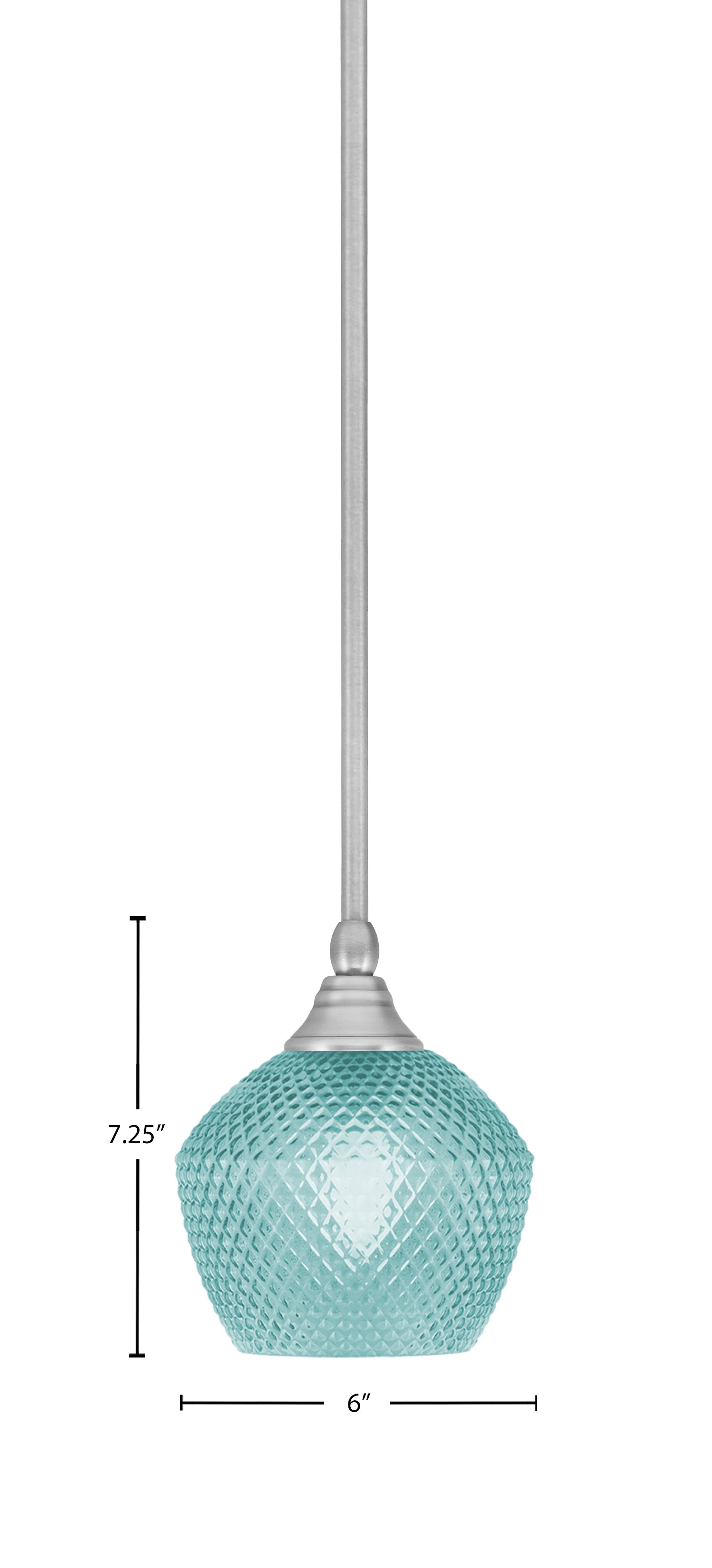 Stem One Light Mini Pendant in Brushed Nickel with 6" Turquoise Textured Shade
