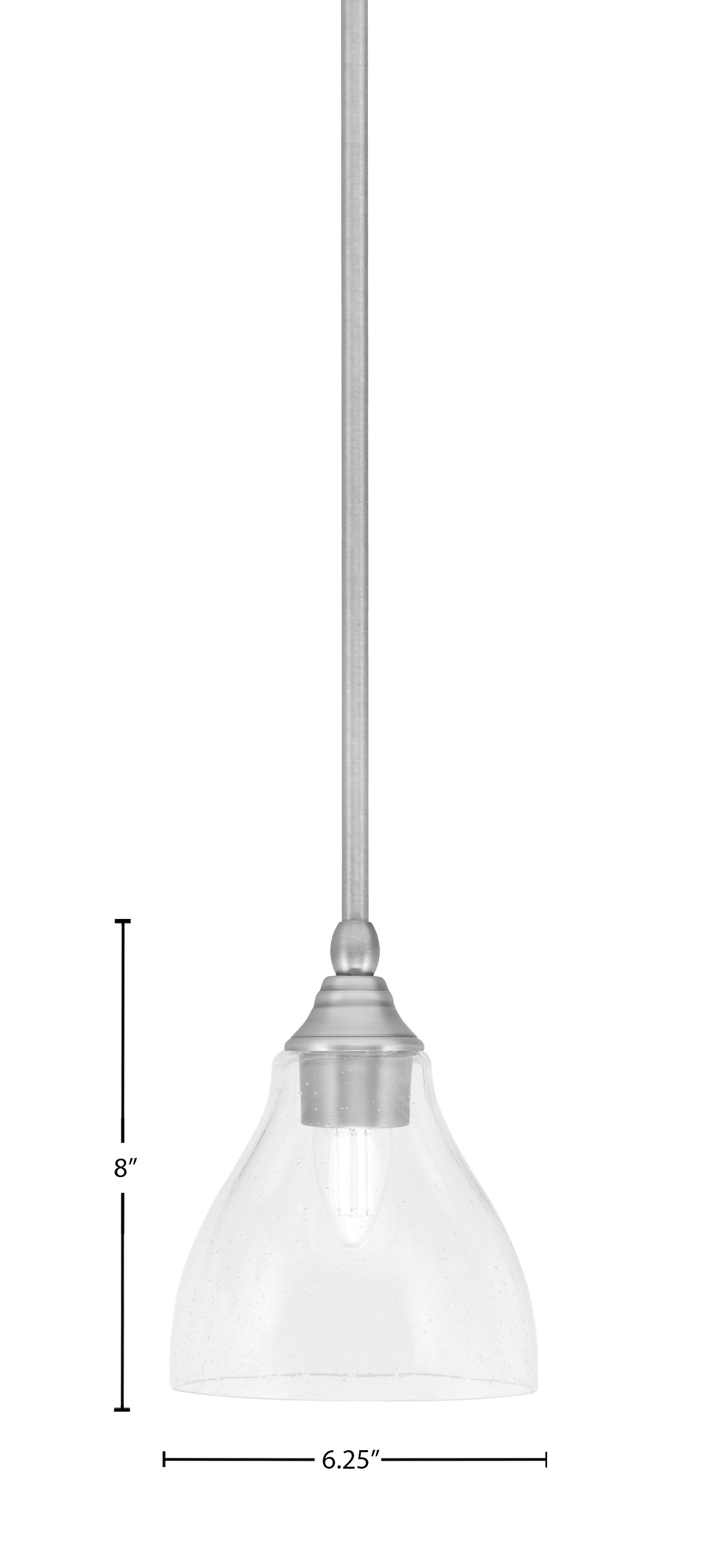 Stem One Light Mini Pendant in Brushed Nickel with 6.25" Clear Bubble Shade