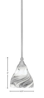 Stem One Light Mini Pendant in Brushed Nickel with 6.25" Onyx Swirl Shade