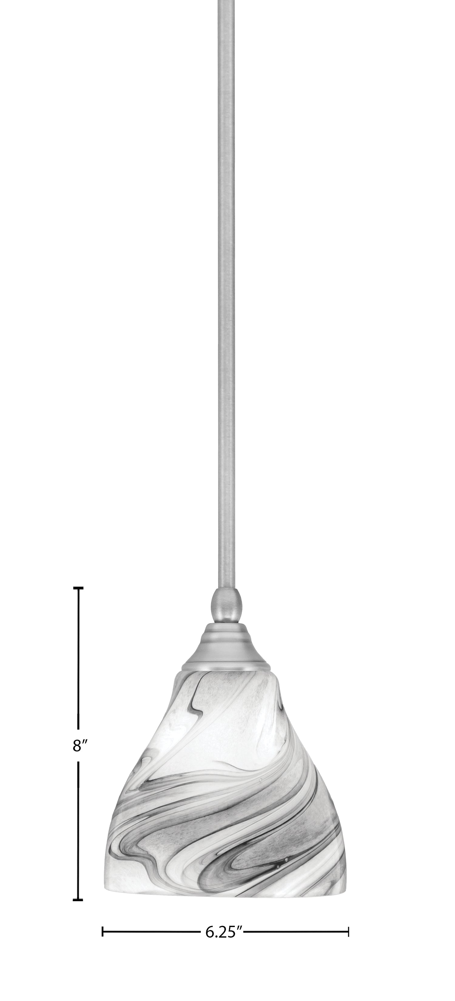Stem One Light Mini Pendant in Brushed Nickel with 6.25" Onyx Swirl Shade